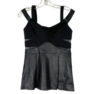 Boston Proper Black Faux Leather Mesh Panel Tank Top Size 2